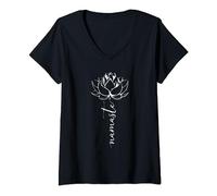 Womens Yoga Namaste Lotus Flower V-Neck T-Shirt