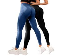 Womens Yoga Pants 2 Pack Women 3D Compression Leggings Anti Cellulite Slimming Scrunch Bums Legging High Waist Seamless Push-Up Opaque Gym Yoga Pants Tummy Control Stretchy Yoga Trousers Navy