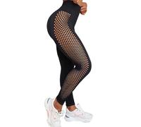 Women's Yoga Pants Mesh Fishnet Seamless Leggings Tummy Control High Waisted Hollow Out Butt Lifting Pilates Tights Pantalones De Yoga para Mujer(Black, M)