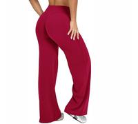 Womens Yoga Pants No Front Seam Straight Leg Bottoms High Waist Wide Leg Leggings Stretch Loose Gym Trousers 30.5" Height 5'2"-5'4"