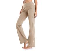 Women's Yoga Pants with Pockets High Waisted Gym Fitness Workout Pants for Women Summer Casual Female Solid Color Loose Flared Yoga Trousers(Khaki, S)