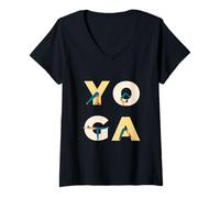 Womens Yoga Pose Fitness Exercise Hatha Yoga Gift Zen Meditation V-Neck T-Shirt