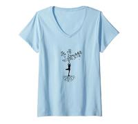Womens Yoga Tree Woman Silhouette V-Neck T-Shirt