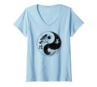 Womens Yoga Yin Yang Bonsai Tree Of Life Kaizen Japanese Kanji Zen V-Neck T-Shirt