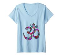 Womens Yogi Om Symbol Yoga Teacher Art Pattern Namaste V-Neck T-Shirt