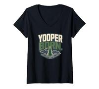 Women's Yooper Born Upper Peninsula Michigan Great Lakes Pride V-Neck T-Shirt
