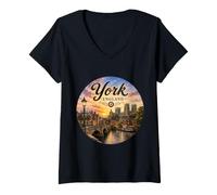 Women's York England, North Yorkshire, V-Neck T-Shirt