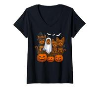Womens Yorkie Halloween Funny Yorkshire Terrier Dog Trick or Treat V-Neck T-Shirt