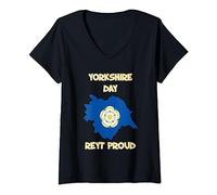 Womens Yorkshire Day Rose, County Outline, 2023, Reyt Proud, V-Neck T-Shirt