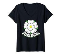 Women's Yorkshire Flag White Rose Happy Yorkshire Day V-Neck T-Shirt