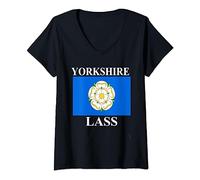 Womens Yorkshire Lass Born & Bred Yorkshire Rose Flag Gods' Own V-Neck T-Shirt