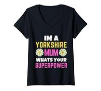 Womens Yorkshire Mum Whats Your Superpower Yorkshire Day Rose Flag V-Neck T-Shirt