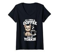 Womens Yorkshire Terrier All I Need Is Coffee And My Yorkie Dog V-Neck T-Shirt