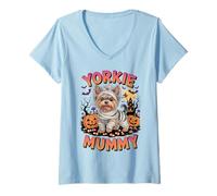 Womens Yorkshire Terrier Halloween Costume Dog Owner Yorkie Mummy V-Neck T-Shirt