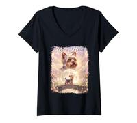 Women's Yorkshire Terrier Howling to The Moon Meme 90s Dogs Romance V-Neck T-Shirt