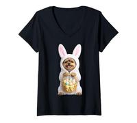 Women's Yorkshire Terrier Wearing Easter Bunny Funny Costume V-Neck T-Shirt