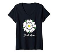 Womens Yorkshire White Rose Symbol UK Country V-Neck T-Shirt