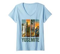 Women's Yosemite California Retro Sunset Bear Hike V-Neck T-Shirt