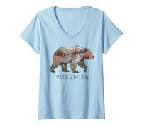 Women's Yosemite Mountain Hiking Bear Silhouette Hike V-Neck T-Shirt