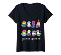 Women's You are All Safe with Me Pride LGBT Cat Lover V-Neck T-Shirt