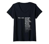 Women's You are Enough. Brave. Worthy. Awesome. Great. Loved. Quote V-Neck T-Shirt