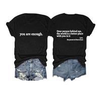 Women's You are Enough Graphic Pullover Lounge Stylish Layer Blouse Summer Light Short Sleeve Solid Tops Round Neck Vintage Classic Work Sports Printed Base Layer Y2k Outdoor Baggy Tshirts Activewear