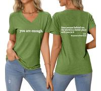 Women's You are Enough Graphic Pullover Lounge Stylish Layer Blouse Summer Light Short Sleeve Solid Tops V Neck Vintage Classic Work Sports Printed Base Layer Y2k Outdoor Baggy Tshirts