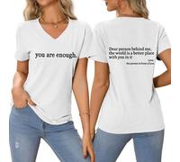 Women's You are Enough Graphic Pullover Lounge Stylish Layer Blouse Summer Light Short Sleeve Solid Tops V Neck Vintage Classic Work Sports Printed Base Layer Y2k Outdoor Baggy Tshirts