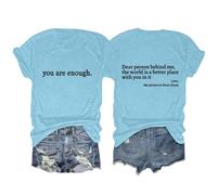 Women's You are Enough Graphic Pullover Lounge Stylish Layer Blouse Summer Light Short Sleeve Solid Tops Round Neck Vintage Classic Work Sports Printed Base Layer Y2k Outdoor Baggy Tshirts Activewear