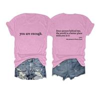 Women's You are Enough Graphic Pullover Lounge Stylish Layer Blouse Summer Light Short Sleeve Solid Tops Round Neck Vintage Classic Work Sports Printed Base Layer Y2k Outdoor Baggy Tshirts Activewear