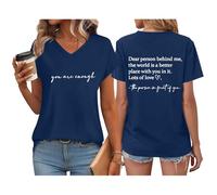Women's You are Enough Graphic Pullover Lounge Stylish V Neck Layer Blouse Summer Light Short Sleeve Solid Tops Vintage Classic Work Sports Printed Base Layer Y2k Outdoor Baggy Tshirts Blue