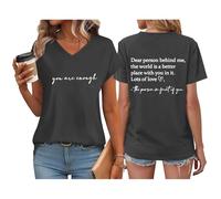 Women's You are Enough Graphic Pullover Lounge Stylish V Neck Layer Blouse Summer Light Short Sleeve Solid Tops Vintage Classic Work Sports Printed Base Layer Y2k Outdoor Baggy Tshirts Black