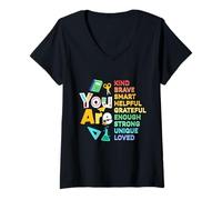 Womens You are Kind Brave Smart Helpful Back to School Positive V-Neck T-Shirt