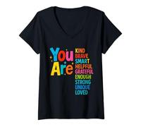 Womens You are Smart Brave Strong Kind Loved Motivation Teacher Kid V-Neck T-Shirt