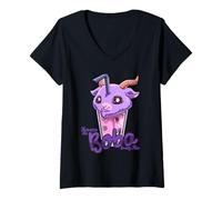 Women's You are The Boba to My Tea - Baphomet Bubble Tea Boba V-Neck T-Shirt