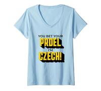 Women's You Bet Your Prdel I'm Czech, Funny Saying Graphic V-Neck T-Shirt