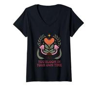 Womens You Bloom In Your Own Time Positive Message V-Neck T-Shirt