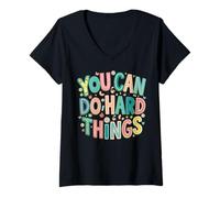 Women's You Can Do Hard Things Motivational Student Learning V-Neck T-Shirt