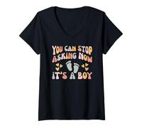 Womens You Can Stop Asking Now Groovy Mama It's A Boy V-Neck T-Shirt