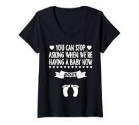 Women's You Can Stop Asking When We're Having a Baby Now 2027 Funny V-Neck T-Shirt