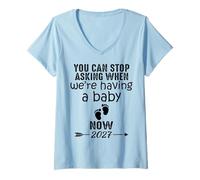 Women's You Can Stop Asking When We're Having a Baby Now 2027 V-Neck T-Shirt