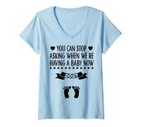 Women's You Can Stop Asking When We're Having a Baby Now 2027 V-Neck T-Shirt