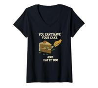 Womens You Can’t Have Your Cake and Eat It Too - Funny Cartoon Coll V-Neck T-Shirt
