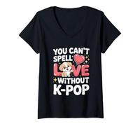 Womens You Can’t Spell Love Without K-Pop Kawaii Puppy Lover V-Neck T-Shirt