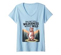 Womens You Can’t Spell Wilderness Without Wild Cute Bear Design V-Neck T-Shirt