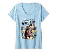 Womens You Can’t Spell Wilderness Without Wild Cute Bear Design V-Neck T-Shirt