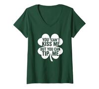 Women's You Can't Kiss But Can Tip Me Waitress St Patricks Day V-Neck T-Shirt