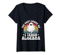 Womens You Can't Scare Me Funny Halloween Algebra Teacher V-Neck T-Shirt