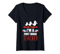 Women's You Can't Scare me I am a First Grade Teacher V-Neck T-Shirt
