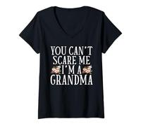 Womens You Can't Scare Me I'm A Grandma Jokes Grandkids Grandmom V-Neck T-Shirt